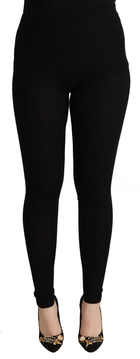 Dolce &amp; Gabbana Black High Waist Cashmere Tights Byxor