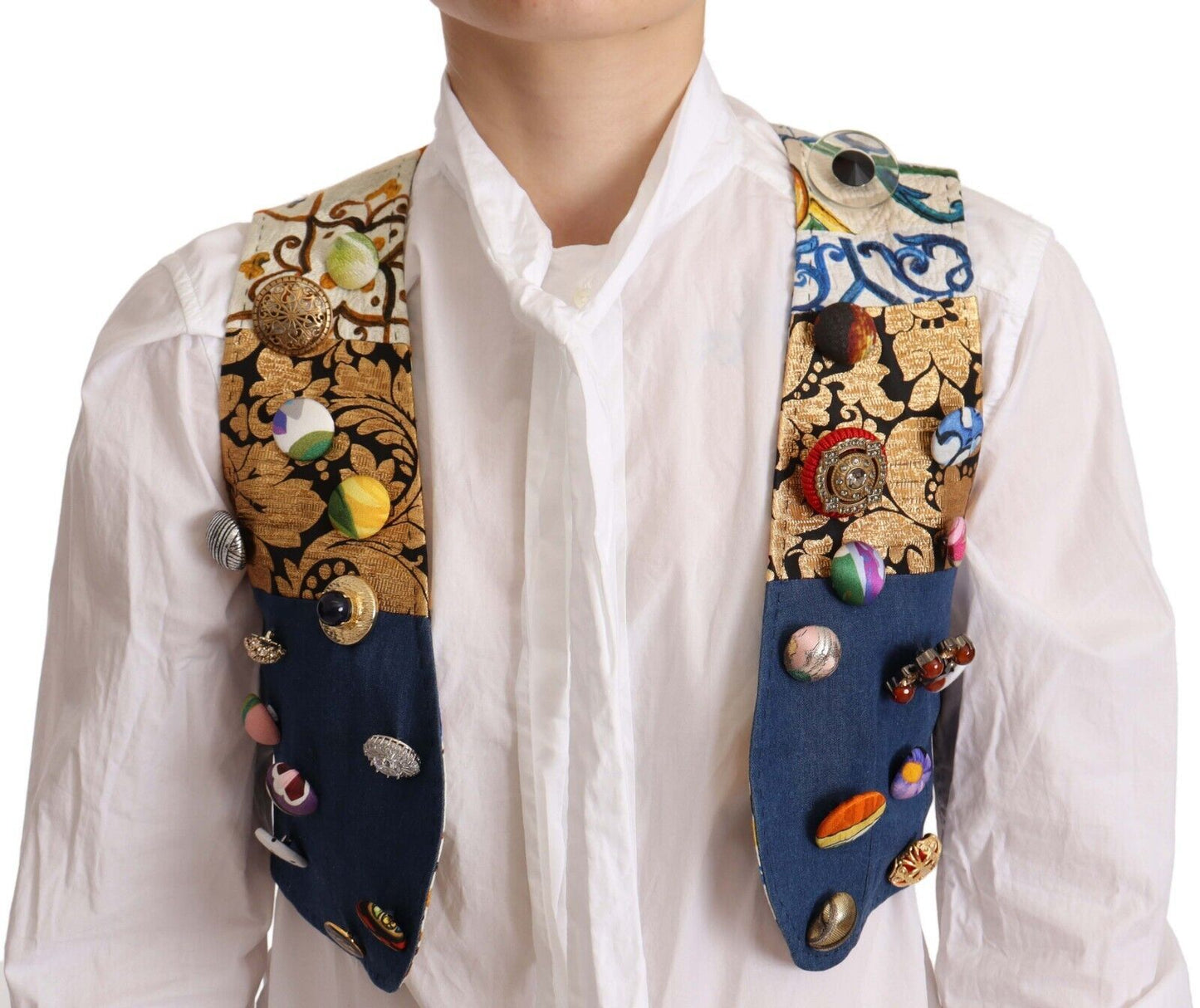 Dolce &amp; Gabbana Multicolor Cropped Vest Top med knappaccenter