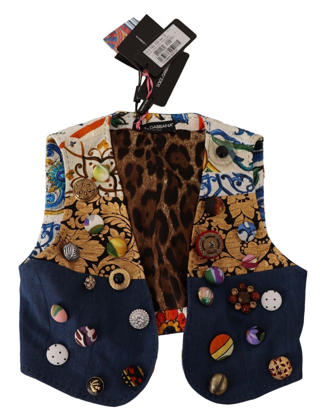 Dolce &amp; Gabbana Multicolor Cropped Vest Top med knappaccenter