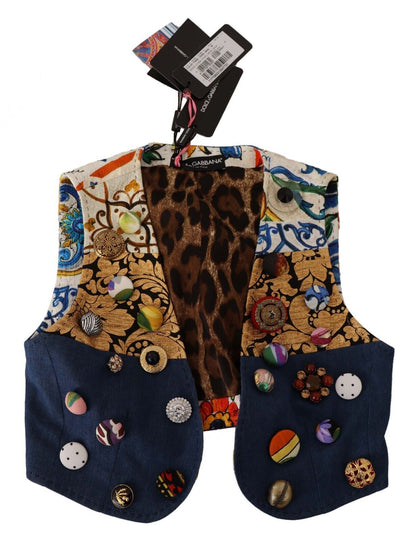 Dolce &amp; Gabbana Multicolor Cropped Vest Top med knappaccenter