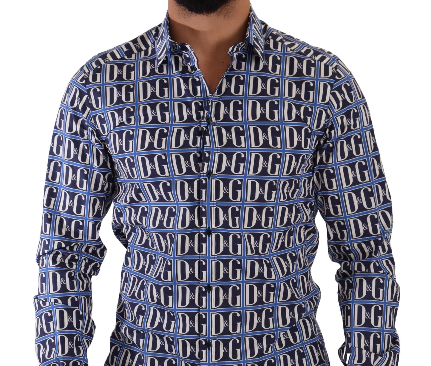 Camisa de algodón con logo azul y corte entallado de Dolce &amp; Gabbana