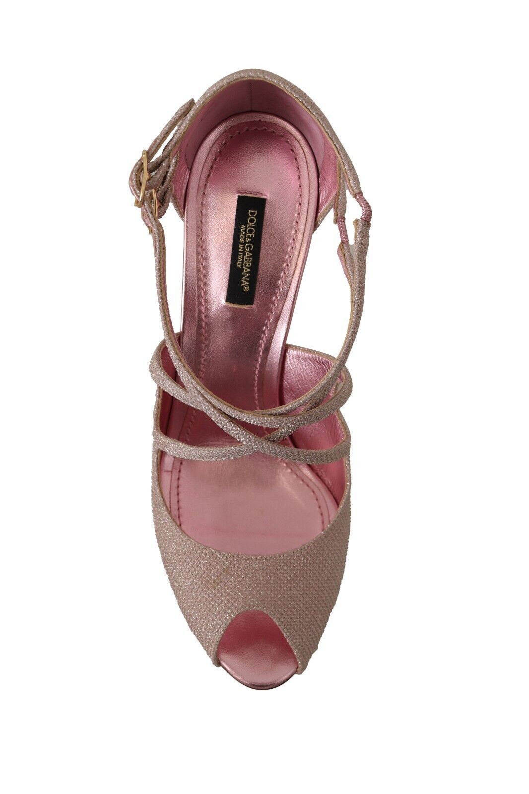 Dolce &amp; Gabbana Pink Glitter Peep Toe Sandaler med höga klackar