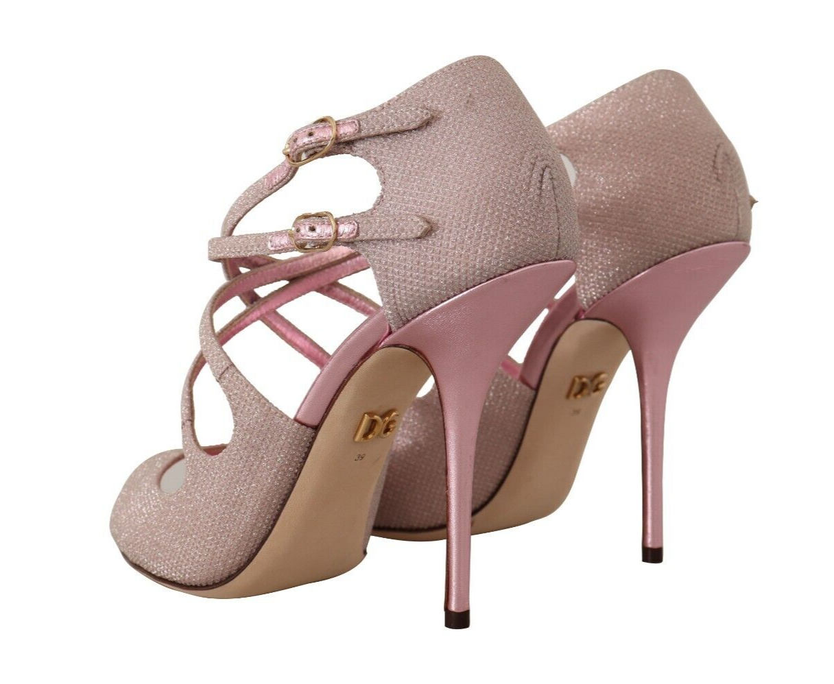 Dolce &amp; Gabbana Pink Glitter Peep Toe Sandaler med höga klackar