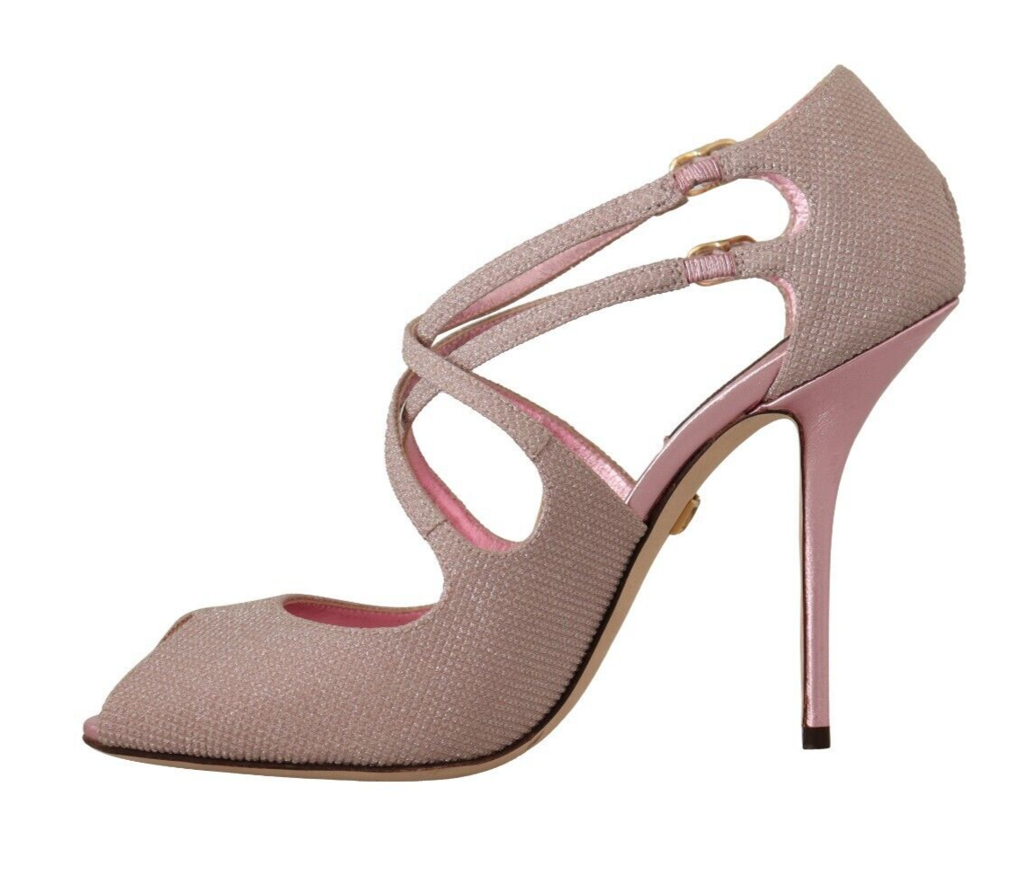 Dolce &amp; Gabbana Pink Glitter Peep Toe Sandaler med höga klackar