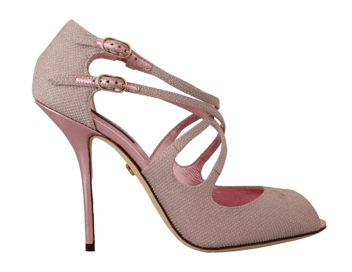 Dolce &amp; Gabbana Pink Glitter Peep Toe Sandaler med höga klackar