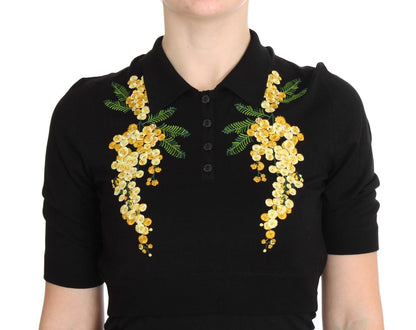 Dolce &amp; Gabbana elegant svart sidenblommig pikétopp