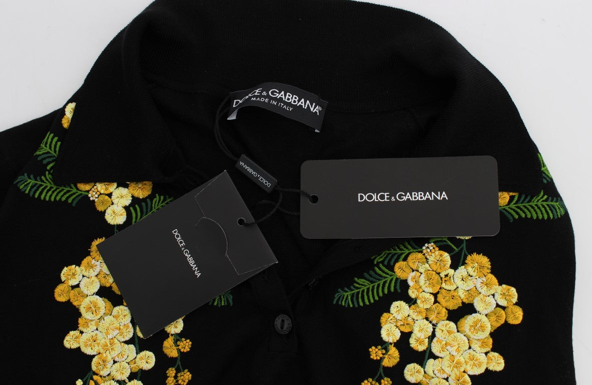 Dolce &amp; Gabbana elegant svart sidenblommig pikétopp