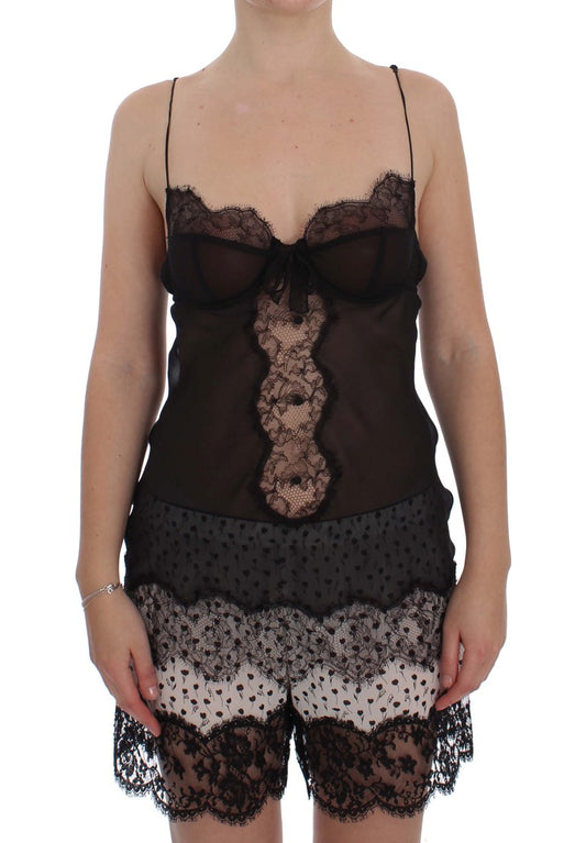 Dolce &amp; Gabbana Elegant Black Silk Lace Underkläder Chemise