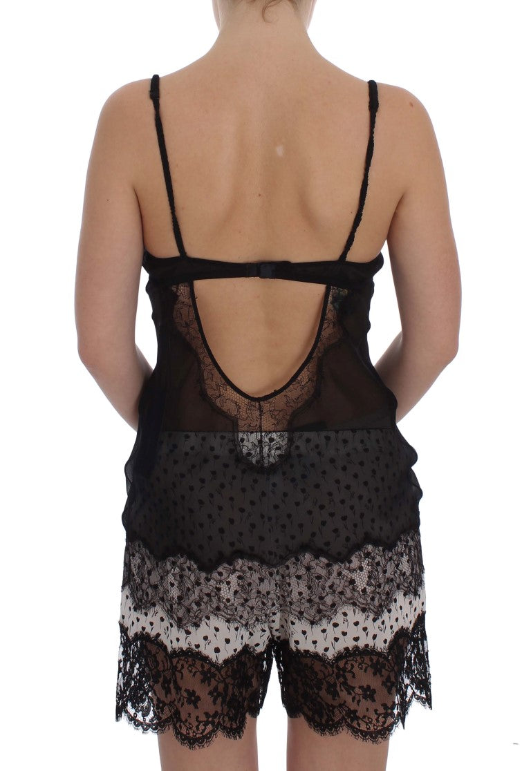 Dolce &amp; Gabbana Elegant Black Silk Lace Underkläder Chemise