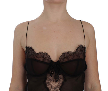 Dolce &amp; Gabbana Elegant Black Silk Lace Underkläder Chemise