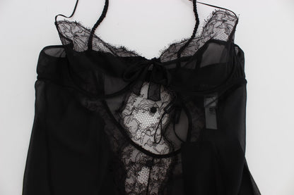 Dolce &amp; Gabbana Elegant Black Silk Lace Underkläder Chemise