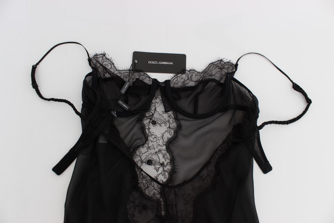 Dolce &amp; Gabbana Elegant Black Silk Lace Underkläder Chemise