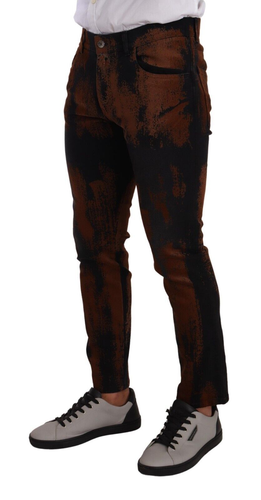 Dolce &amp; Gabbana Chic Black Brown Tie-Dye Slim Fit Jeans