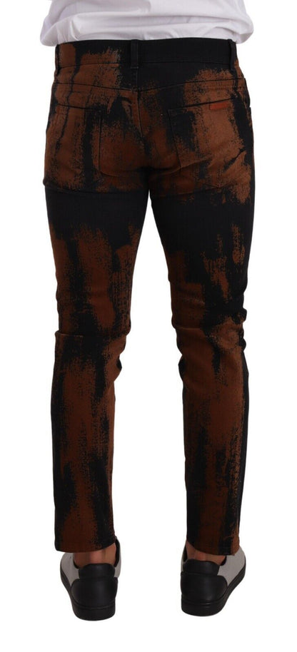 Dolce &amp; Gabbana Chic Black Brown Tie-Dye Slim Fit Jeans