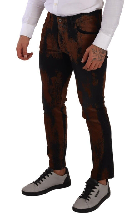 Dolce &amp; Gabbana Chic Black Brown Tie-Dye Slim Fit Jeans