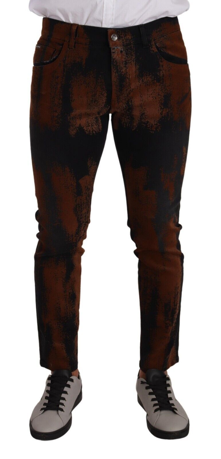 Dolce &amp; Gabbana Chic Black Brown Tie-Dye Slim Fit Jeans