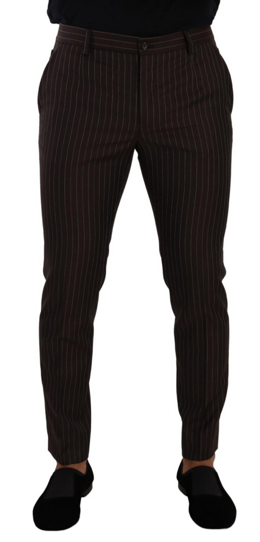 Pantalones elegantes de lana a rayas marrones de Dolce &amp; Gabbana para hombre