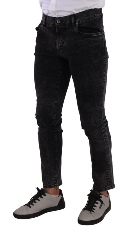 Dolce &amp; Gabbana eleganta Slim-Fit designerjeans i svartgrå