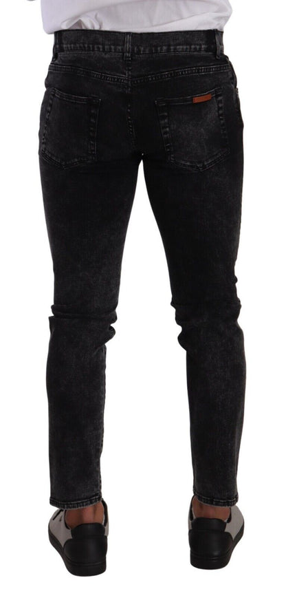 Dolce &amp; Gabbana eleganta Slim-Fit designerjeans i svartgrå