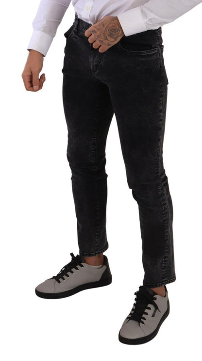 Dolce &amp; Gabbana eleganta Slim-Fit designerjeans i svartgrå