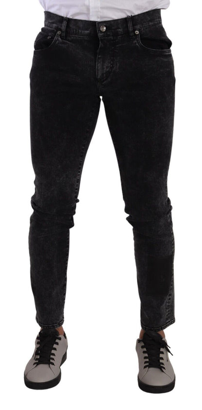 Dolce &amp; Gabbana eleganta Slim-Fit designerjeans i svartgrå