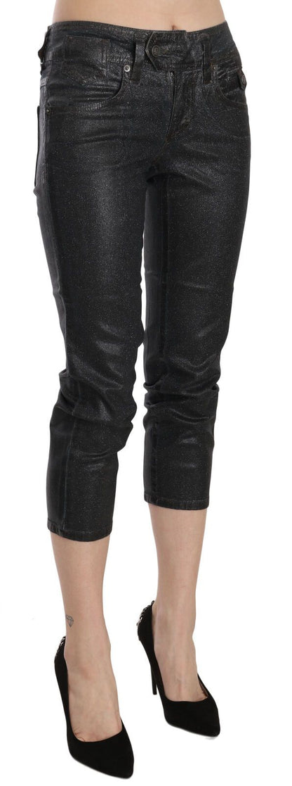 John Galliano Chic Black Mid Waist Cropped Jeans