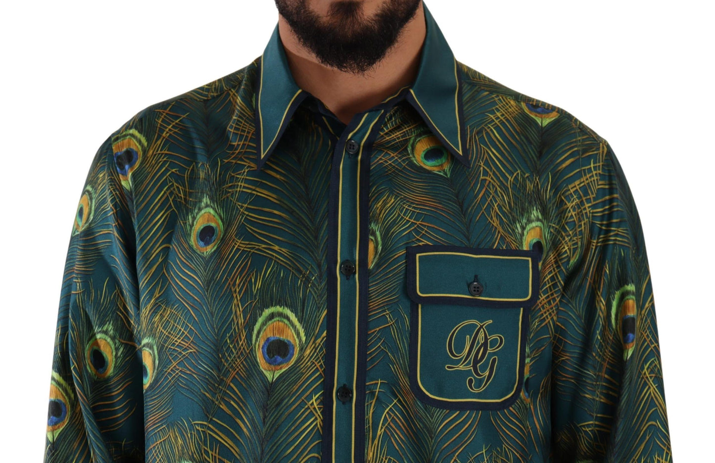 Dolce &amp; Gabbana Peacock Feather Print sidenskjorta