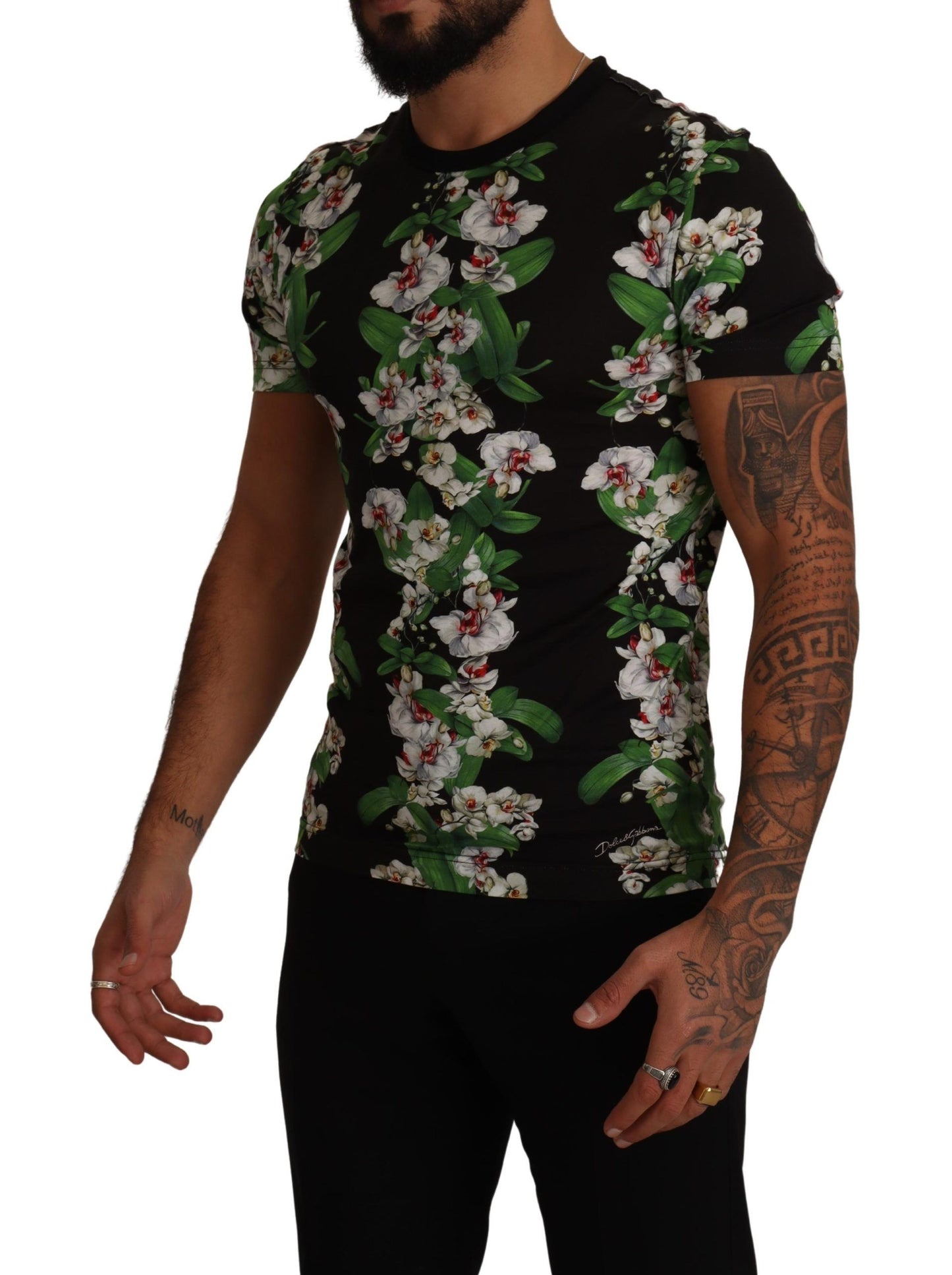 Dolce &amp; Gabbana Elegant Floral Crewneck T-shirt för män