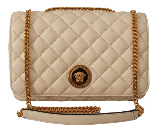 Elegante bolso de hombro de piel de napa blanca de Versace