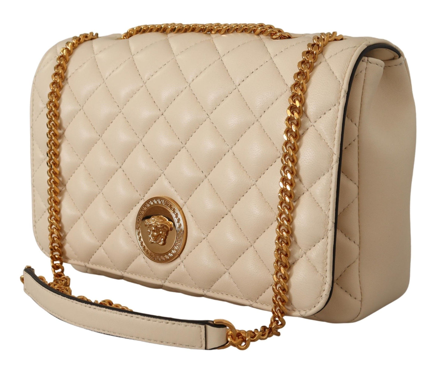 Elegante bolso de hombro de piel de napa blanca de Versace