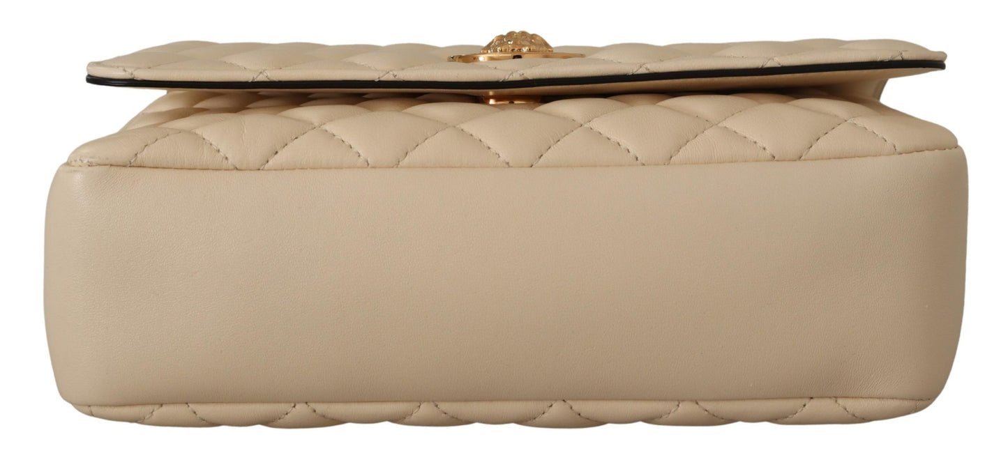 Elegante bolso de hombro de piel de napa blanca de Versace