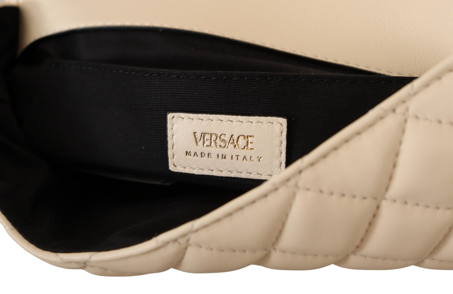 Elegante bolso de hombro de piel de napa blanca de Versace