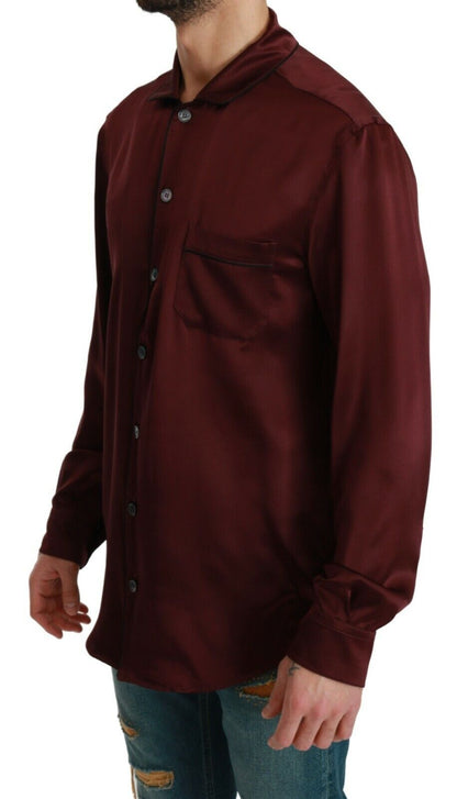 Dolce & Gabbana Bordeaux Silk Pajama-Inspired Shirt