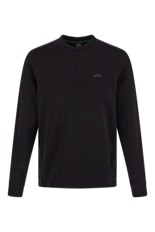 Sudadera elegante de algodón con cuello redondo en color negro de Hugo Boss