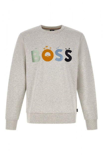 Sudadera elegante de algodón con cuello redondo en gris de Hugo Boss