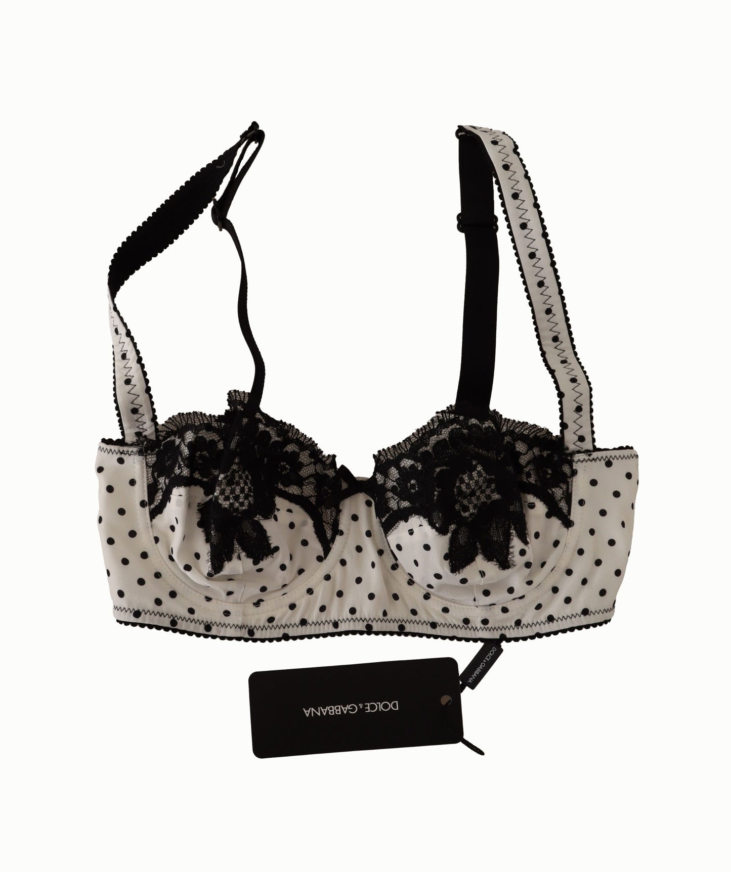 Dolce &amp; Gabbana Elegant White Lace &amp; Polka Dot Silk BH