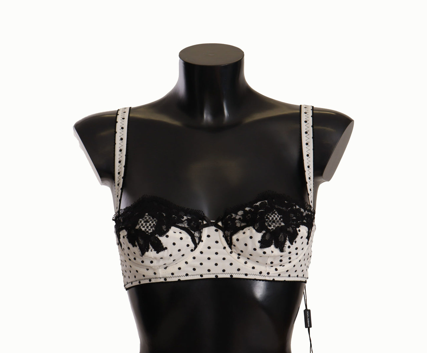 Dolce &amp; Gabbana Elegant White Lace &amp; Polka Dot Silk BH