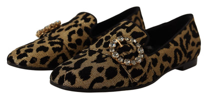 Dolce &amp; Gabbana Elegant Leopard Crystal Gem Loafers