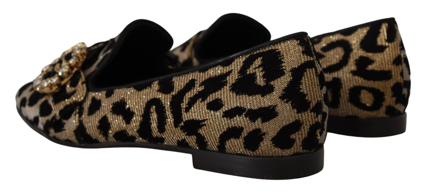 Dolce &amp; Gabbana Elegant Leopard Crystal Gem Loafers