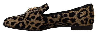 Dolce &amp; Gabbana Elegant Leopard Crystal Gem Loafers