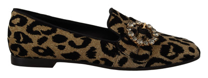 Dolce &amp; Gabbana Elegant Leopard Crystal Gem Loafers