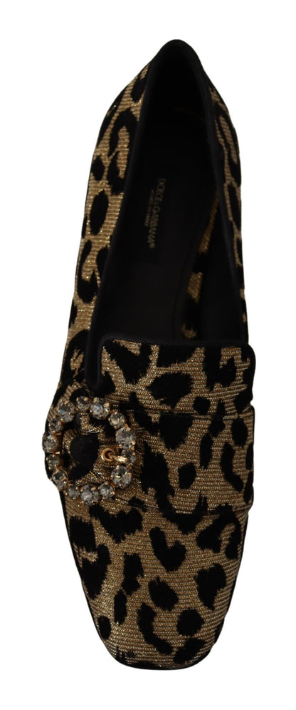 Dolce &amp; Gabbana Elegant Leopard Crystal Gem Loafers