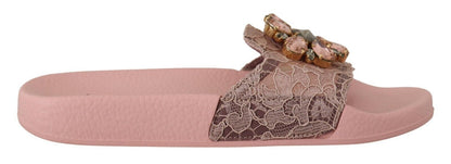 Dolce &amp; Gabbana Blommor Spets Kristall Utsmyckade Slide Flats