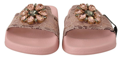 Dolce &amp; Gabbana Blommor Spets Kristall Utsmyckade Slide Flats