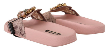 Dolce &amp; Gabbana Blommor Spets Kristall Utsmyckade Slide Flats