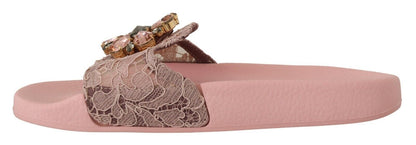 Dolce &amp; Gabbana Blommor Spets Kristall Utsmyckade Slide Flats