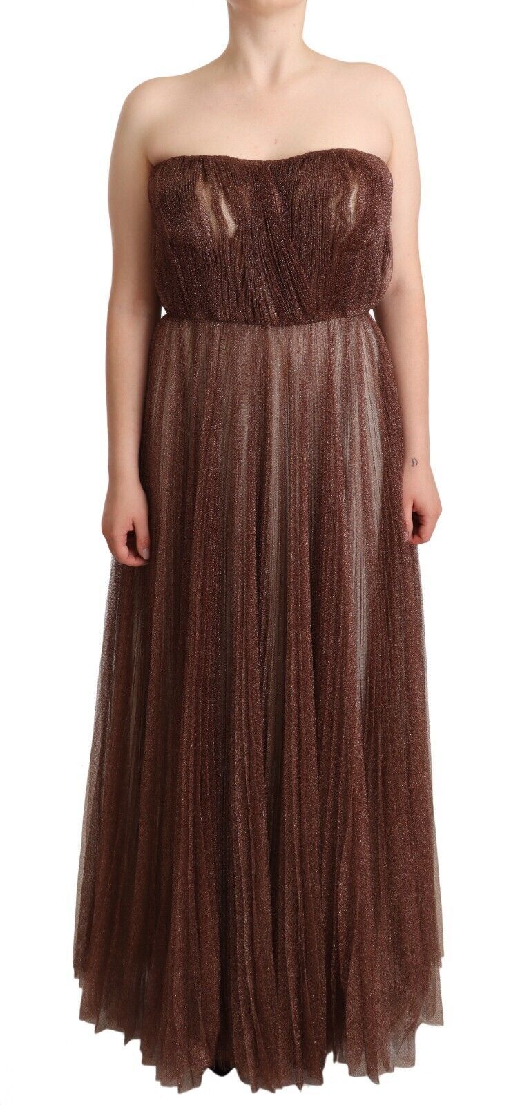 Dolce & Gabbana Elegant Metallic Bronze Long Gown