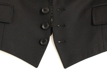 Dolce &amp; Gabbana Elegant Silk Blend Black Blazer med Scarf Back Detail