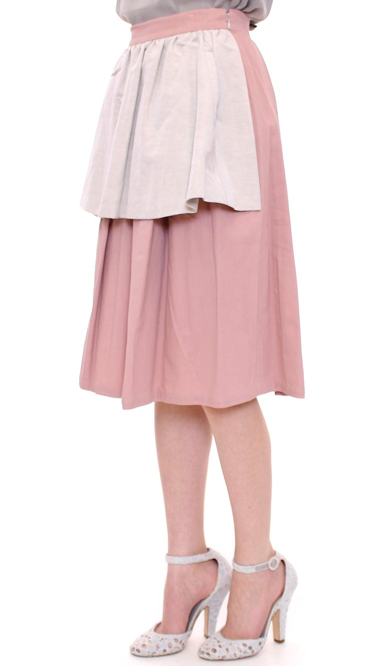 Comeforbreakfast Elegant Pleated Knee-length Skirt in Pink and Gray