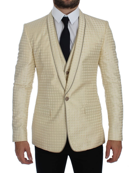 Dolce &amp; Gabbana Sofistikerad Beige Polka Dotted Blazer &amp; Väst